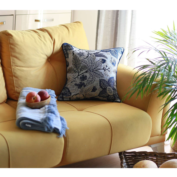 Blue Botanical Pattern Jacquard Throw Pillow