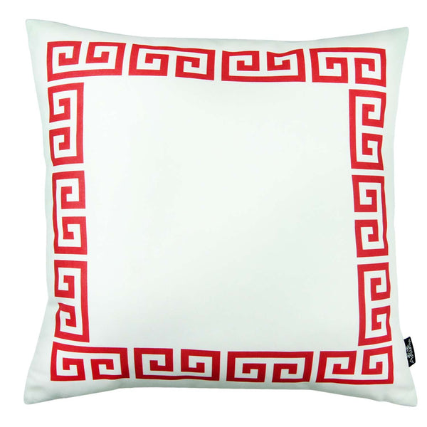 Red and White Greek Key Classic Throw Pillow