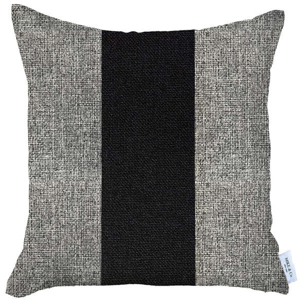 Gray and Black Centered Strap Throw Pillow