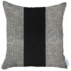 Gray and Black Centered Strap Throw Pillow