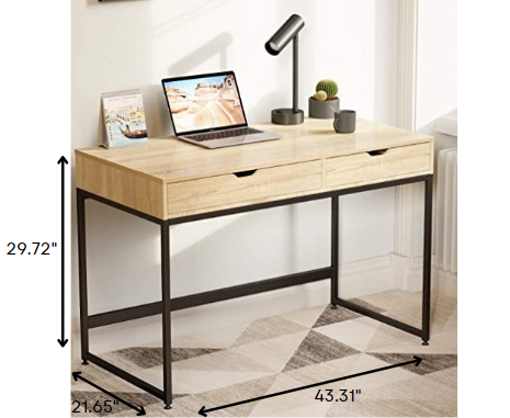 43" Natural and Black Two Drawer Desk