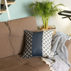 Navy Blue Mesh Faux Leather Throw Pillow