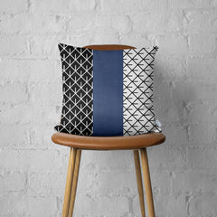 Navy Blue Mesh Faux Leather Throw Pillow