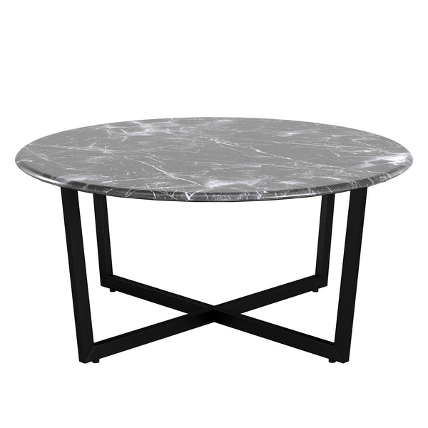 Black on Black Faux Marble Round Coffee Table