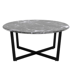 Black on Black Faux Marble Round Coffee Table
