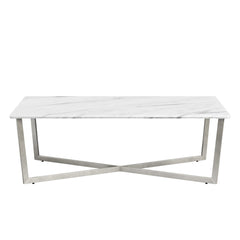White on Stainless Faux Marble Coffee Table