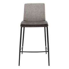 Set of Two Gray Faux Leather and Fabric Counter Stools