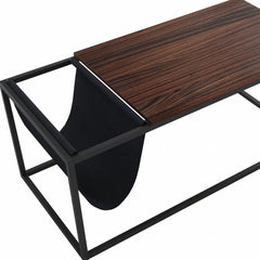 Modern Geo Black and Walnut Sofa Table with Magazine Holder