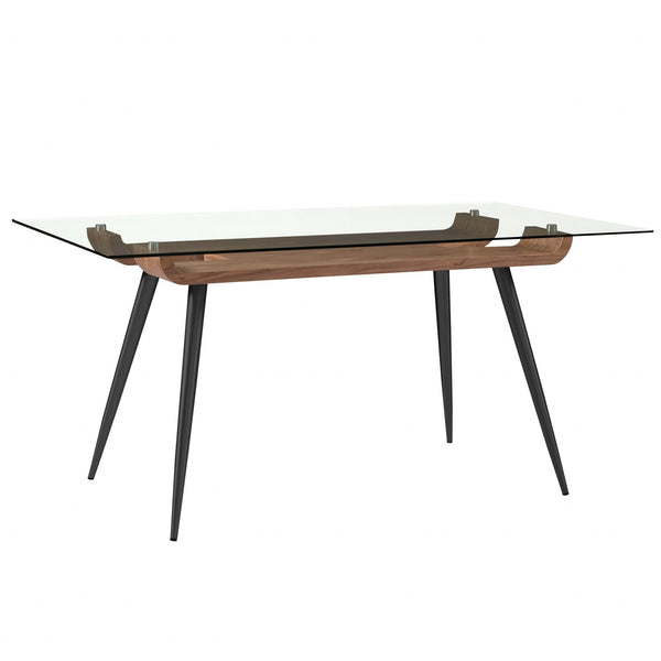 Scandinavian Sleek Black Walnut and Glass Dining Table
