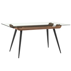Scandinavian Sleek Black Walnut and Glass Dining Table