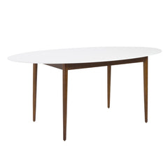 Modern Walnut and White Oval Dining Table