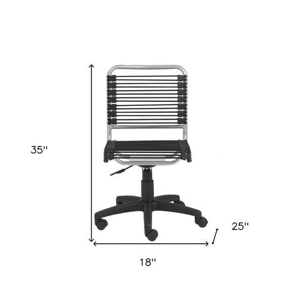 35" Chrome and Black Round Bungee Cord Low Back Office Chair