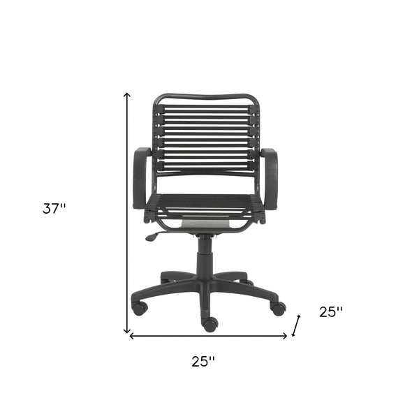 37" All Black Flat Bungee Cord Mid Back Office Chair