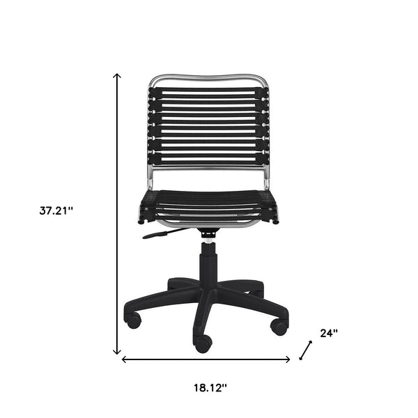 37" Black and Chrome Flat Bungee Cord Low Back Office Chair