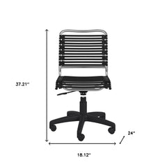 37" Black and Chrome Flat Bungee Cord Low Back Office Chair