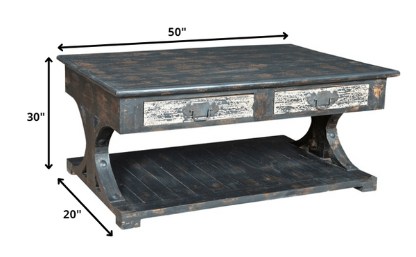 Teal Distressed Storage Coffee Table