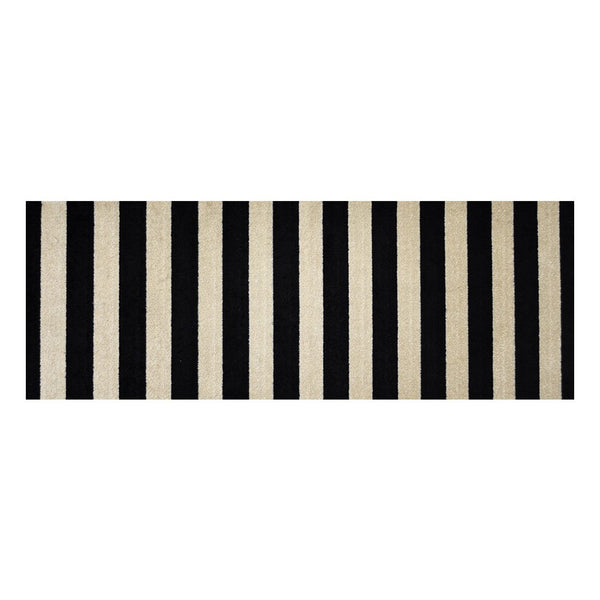 2' x 6' Black and Tan Wide Stripe Washable Runner Rug
