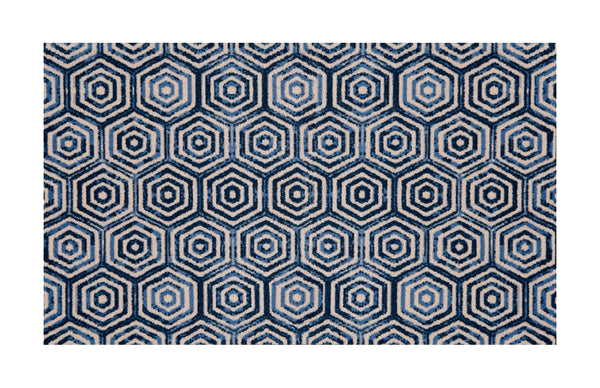 2' x 4' Shades of Blue Hexagons Washable Floor Mat
