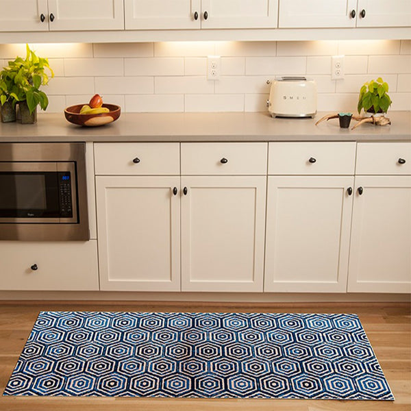 2' x 6' Shades of Blue Hexagons Washable Runner Rug
