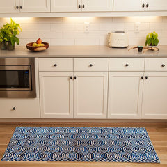 2' x 6' Shades of Blue Hexagons Washable Runner Rug