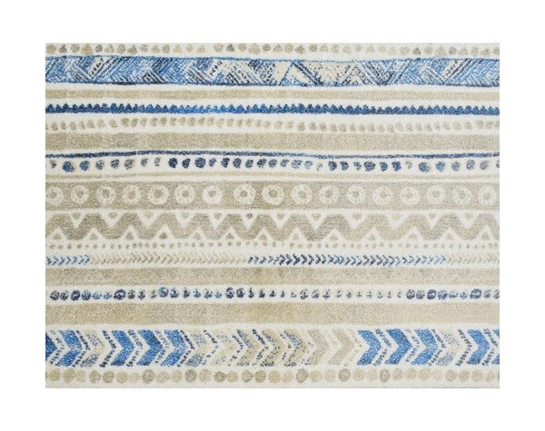 2' x 3' Blue and Taupe Tribal Washable Floor Mat