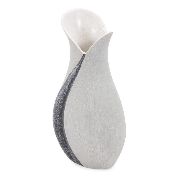 Modern Organic Two Tone Gray Speckle Tall Ceramic Vase