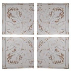 Set of 4 Whitewashed Arabesque Carved Wall Art