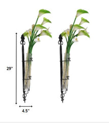 Set of 2 Ornate Black Wall Mount Bud Vases