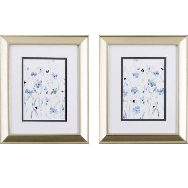 Set of Two Watercolor Blue Flowers Wall Art