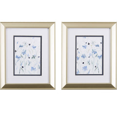Set of Two Watercolor Blue Flowers Wall Art