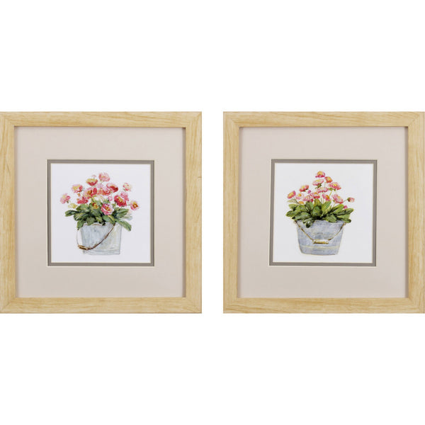 Set of Two Pink Bouquet of Flowers Watercolor Wall Art