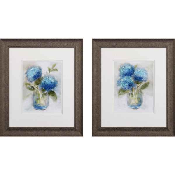 Set of Two Blue Hydrangea Watercolor Wall Art