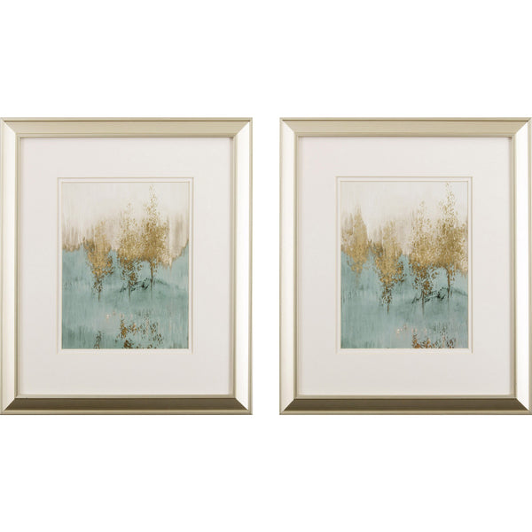 Set of Two Gold Trees Landscape Watercolor Wall Art