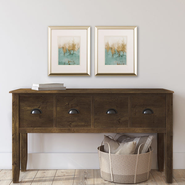 Set of Two Gold Trees Landscape Watercolor Wall Art