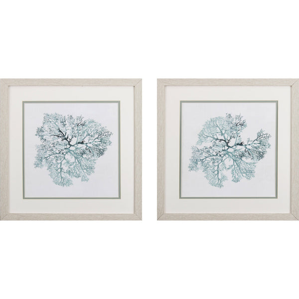 Set of Two Teal Underwater Coral Watercolor Wall Art