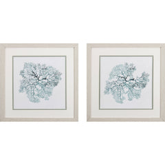 Set of Two Teal Underwater Coral Watercolor Wall Art