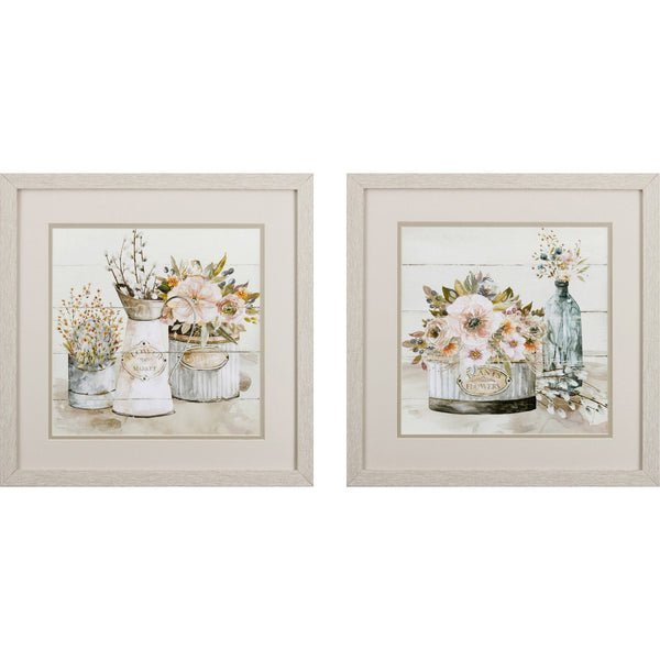 Set of Two Farmhouse Flowers Watercolor Wall Art