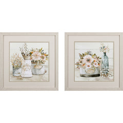 Set of Two Farmhouse Flowers Watercolor Wall Art