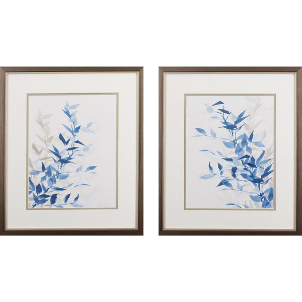 Set of Two Blue and Grey Floral Watercolor Wall Art