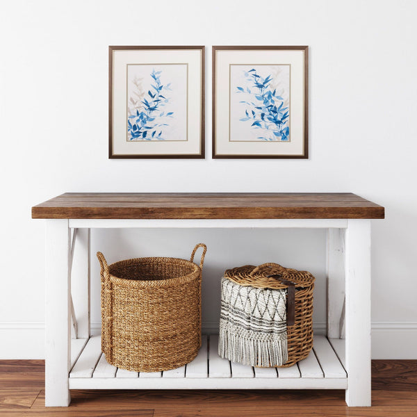 Set of Two Blue and Grey Floral Watercolor Wall Art