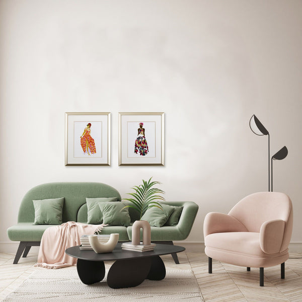 Set of Two Fashionable Models Watercolor Wall Art