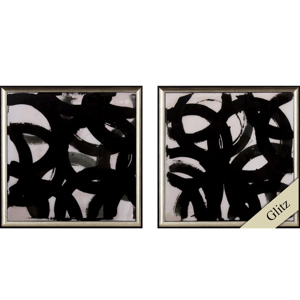 Set of Two Black and White Abstract Wall Art