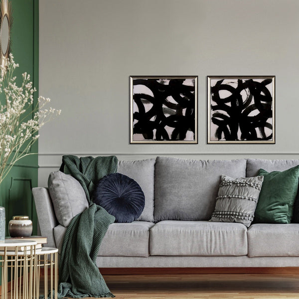 Set of Two Black and White Abstract Wall Art
