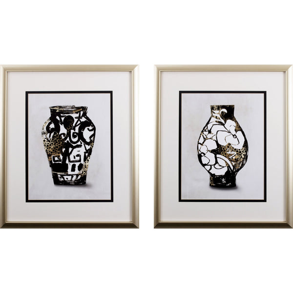 Set of Two Black and Gold Modern Jugs Wall Art