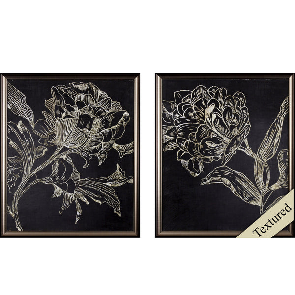 Set of Two Black and Metallic Floral Wall Art