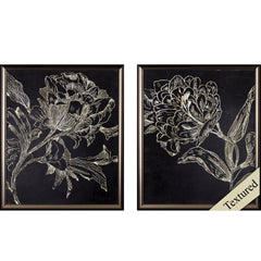 Set of Two Black and Metallic Floral Wall Art