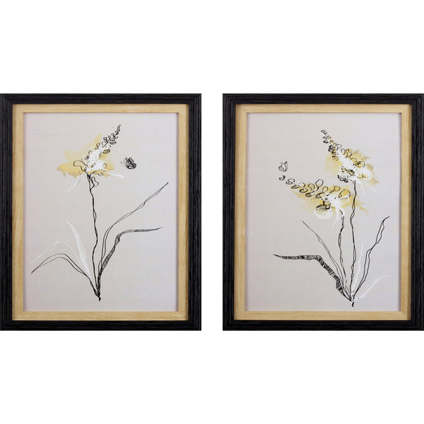 Set of Two Yellow and Black Plants Watercolor Wall Art
