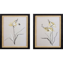 Set of Two Yellow and Black Plants Watercolor Wall Art