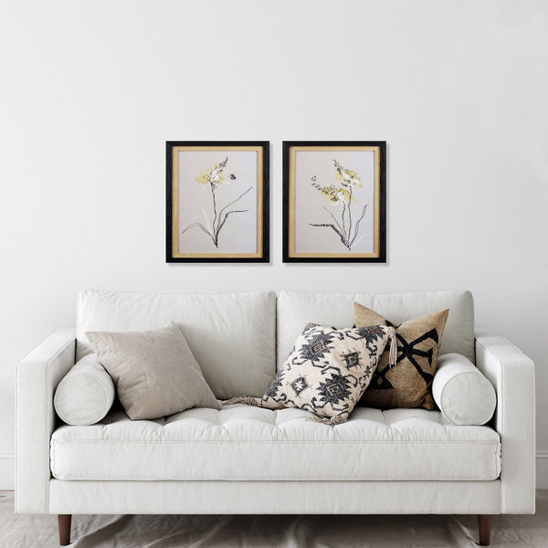 Set of Two Yellow and Black Plants Watercolor Wall Art