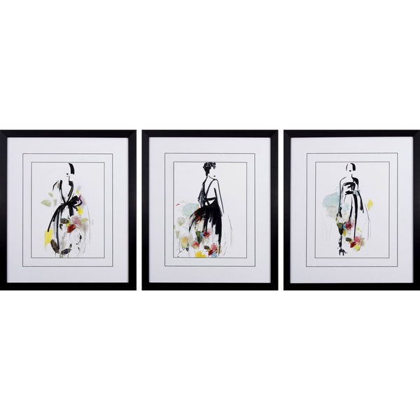 Set of Three Models in Floral Dresses Wall Art